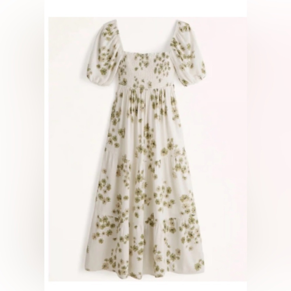 Abercrombie & Fitch White Maxi Dress with green Floral Print